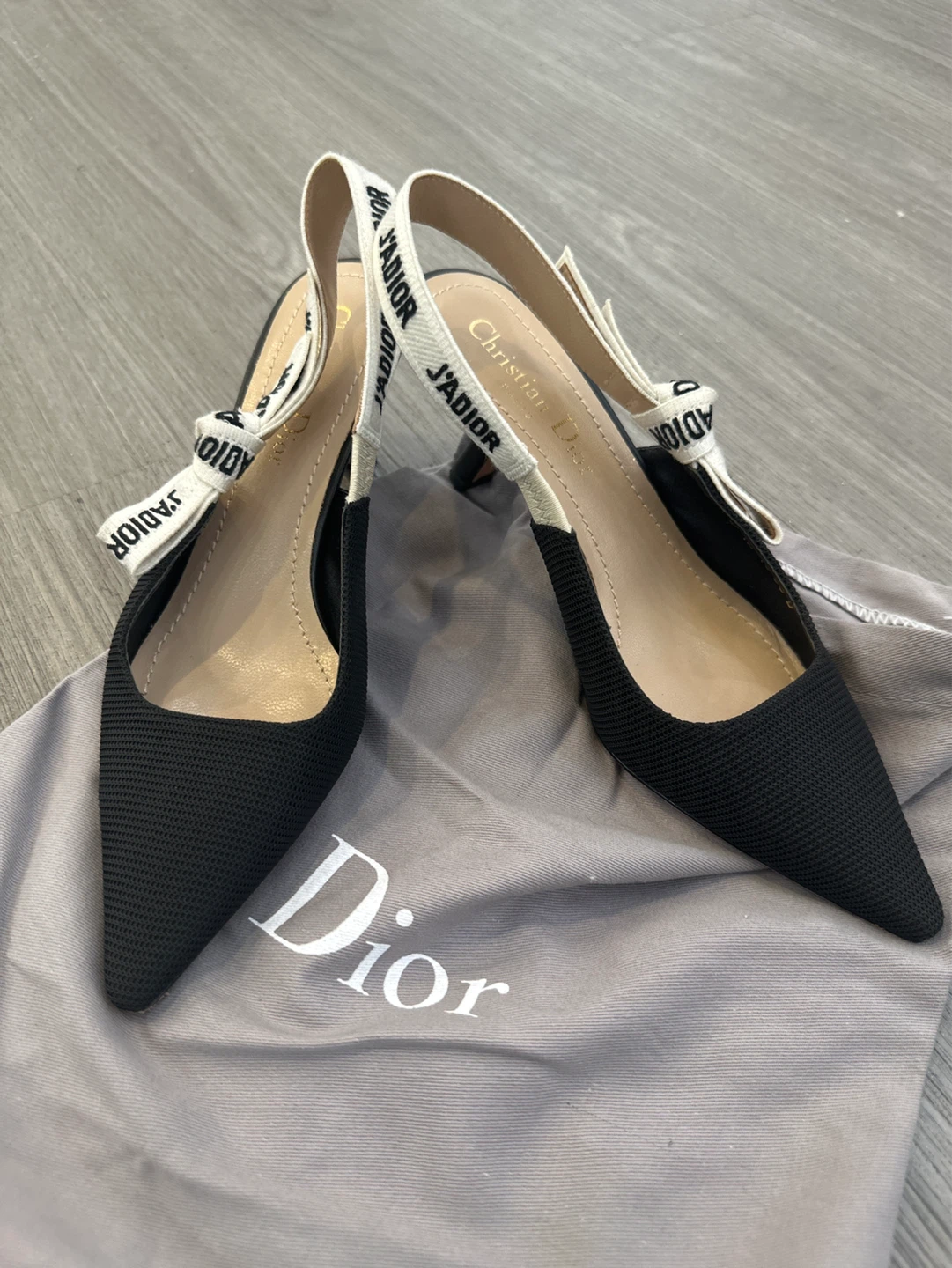 Christian Dior J'Adior Slingback Heels Black Knit Fabric Size 36
