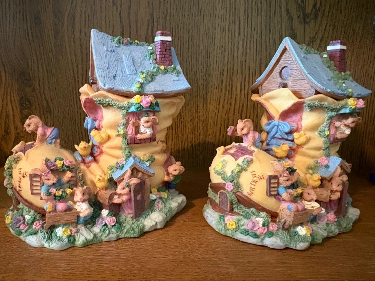 Two Decorative Bunny Boot Coin Banks