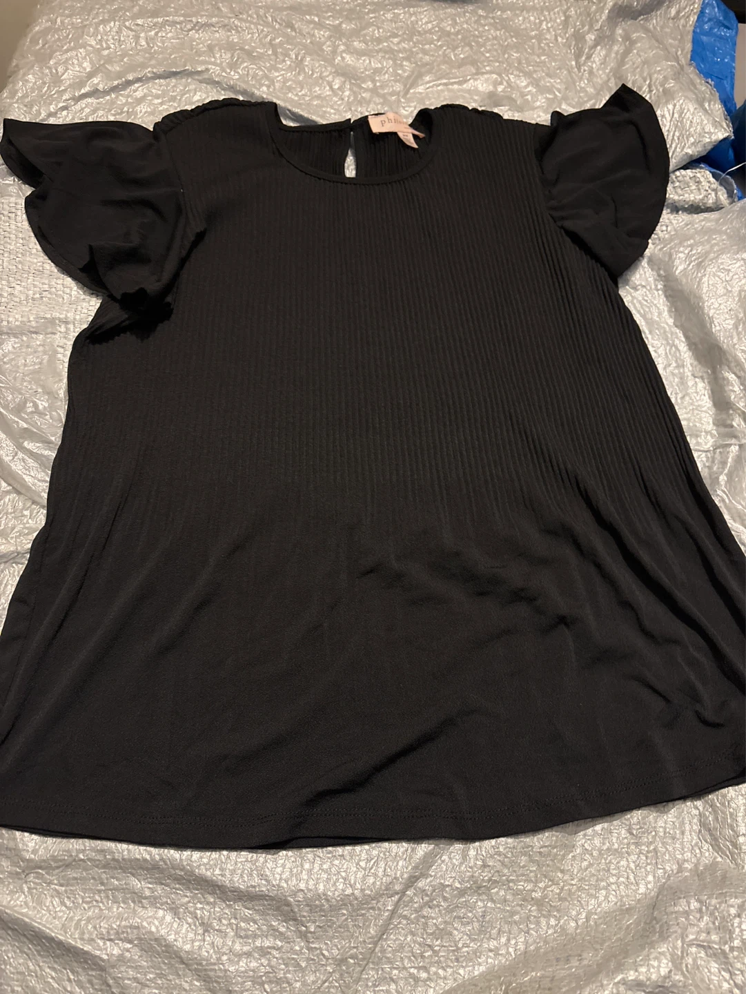 NWOT Philosophy Republic Clothing Black Ruffle Sleeve Top M/M