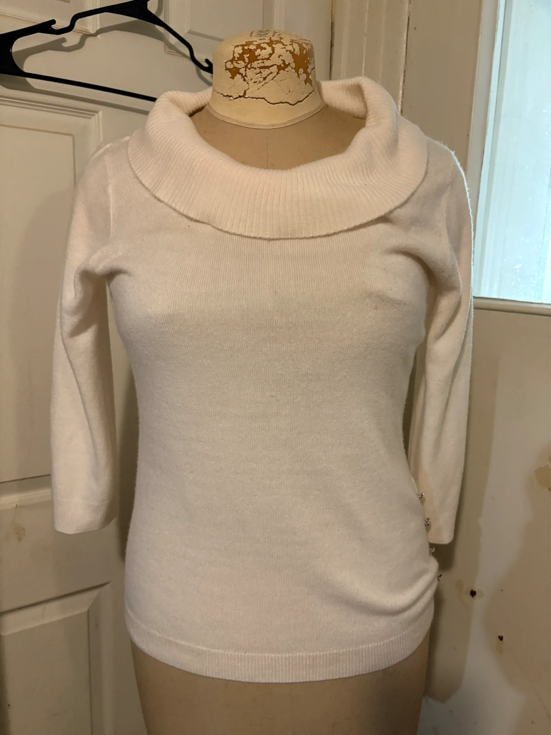 White Cowl Neck Sweater Ladies Medium