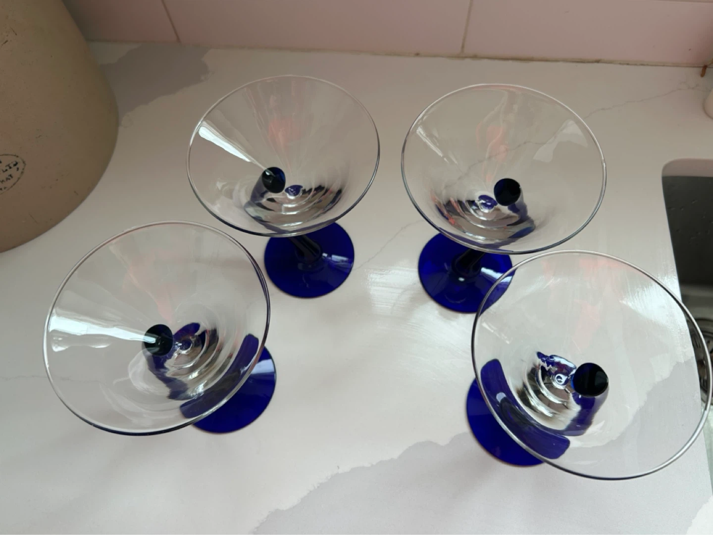 Set of 4 Martini Glasses with Blue Stems - photo 2