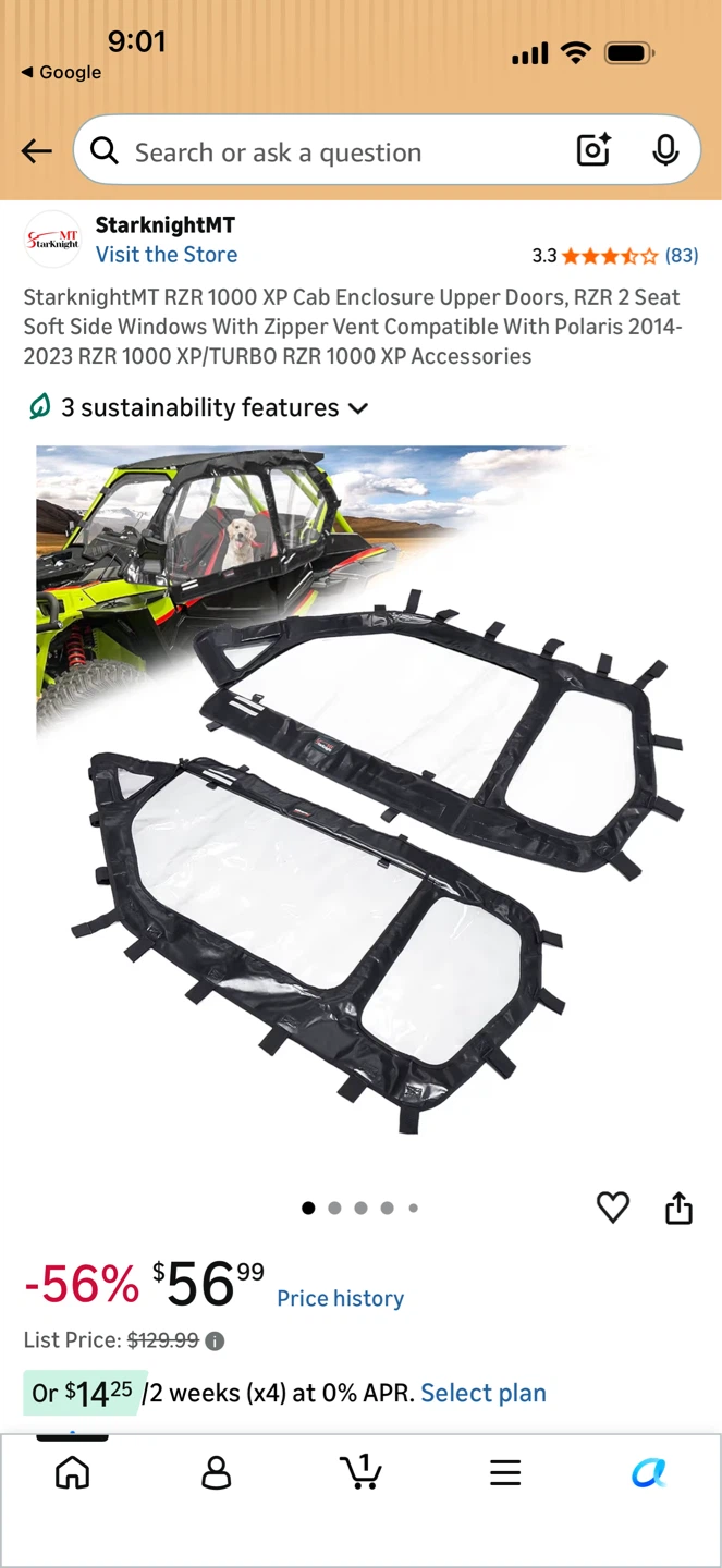 RZR 1000 XP Cab Enclosure Upper Doors