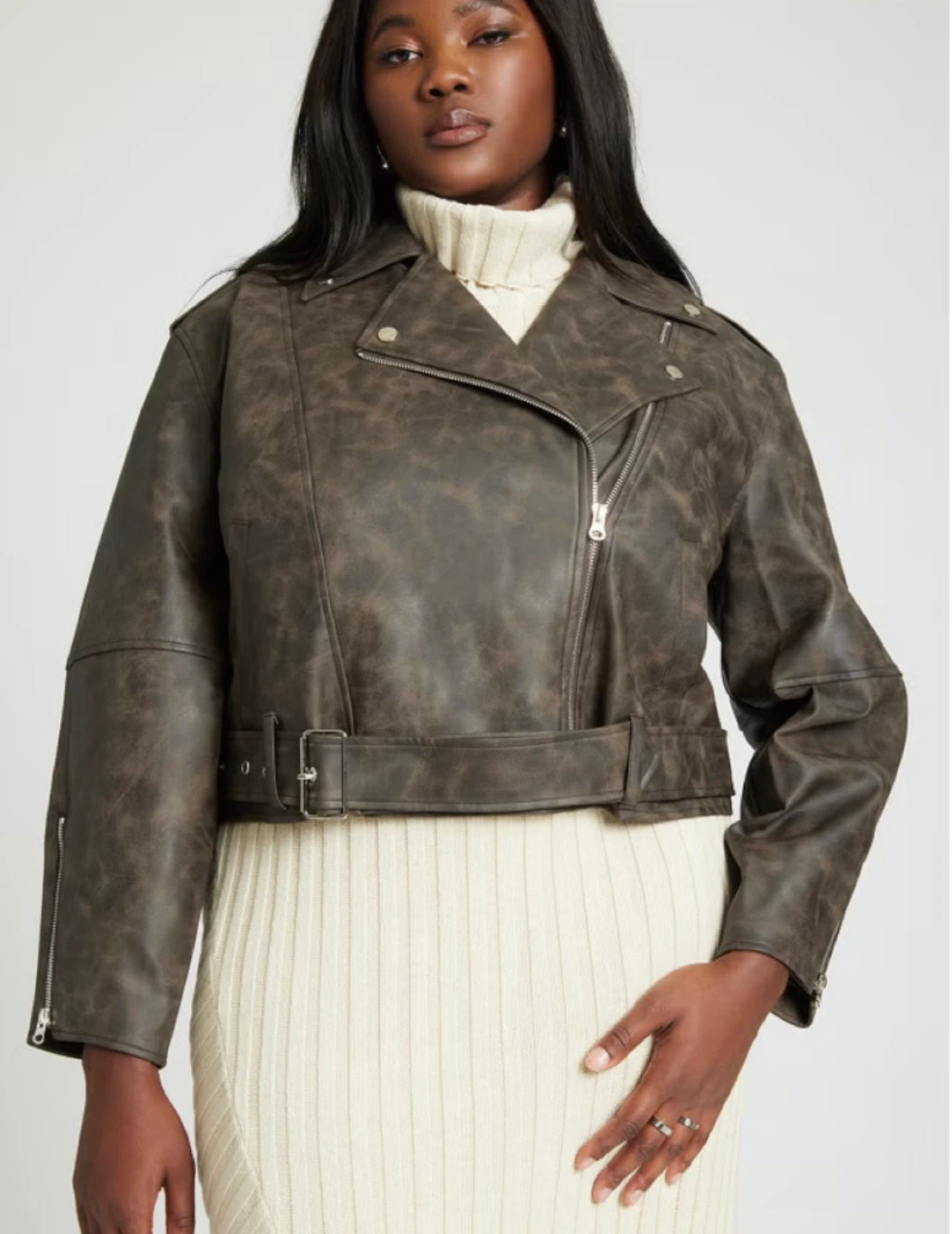 Eloquii Faux Leather Moto Jacket - Brown - Size 14/16