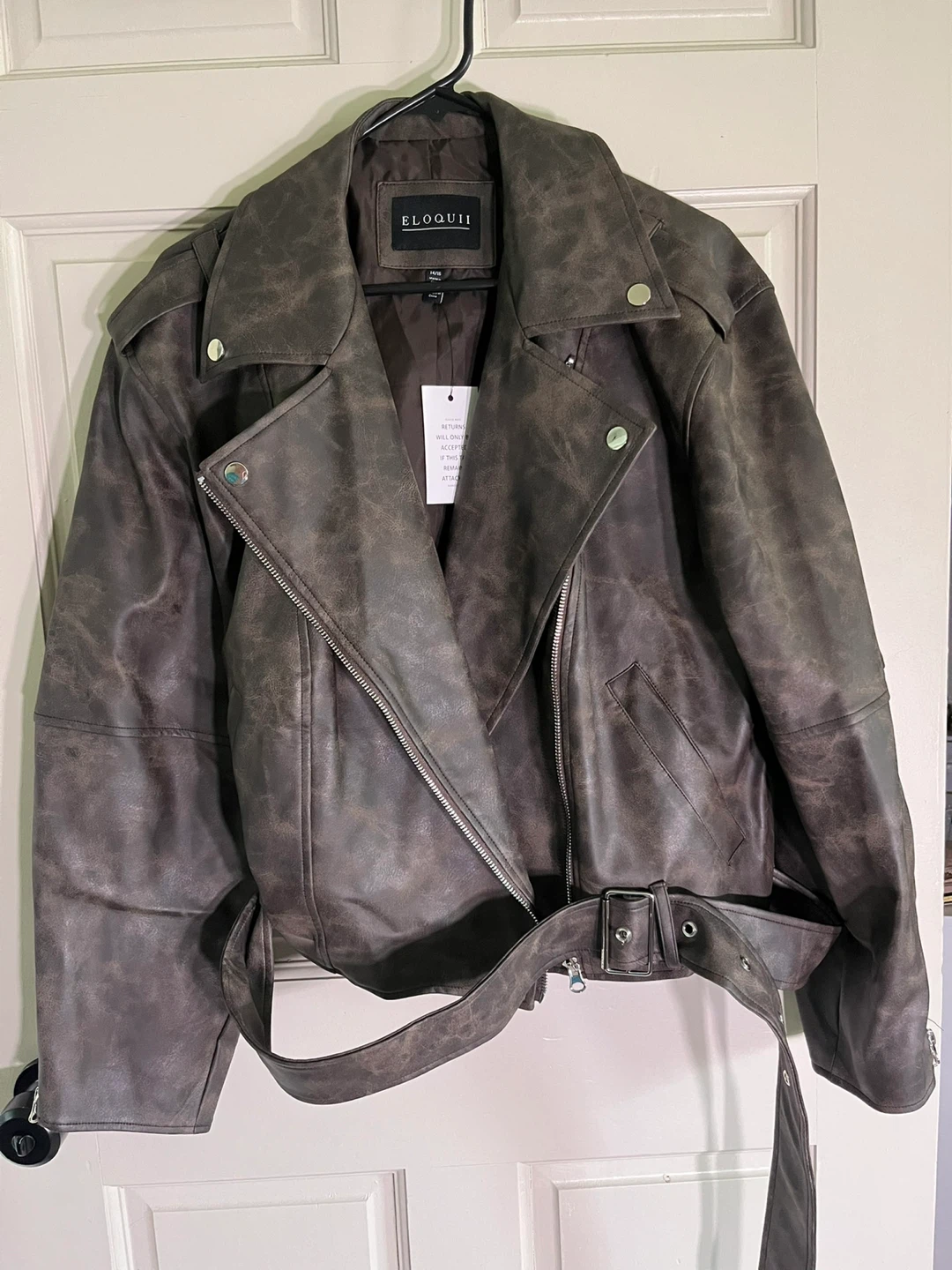 Eloquii Faux Leather Moto Jacket - Brown - Size 14/16 - photo 4