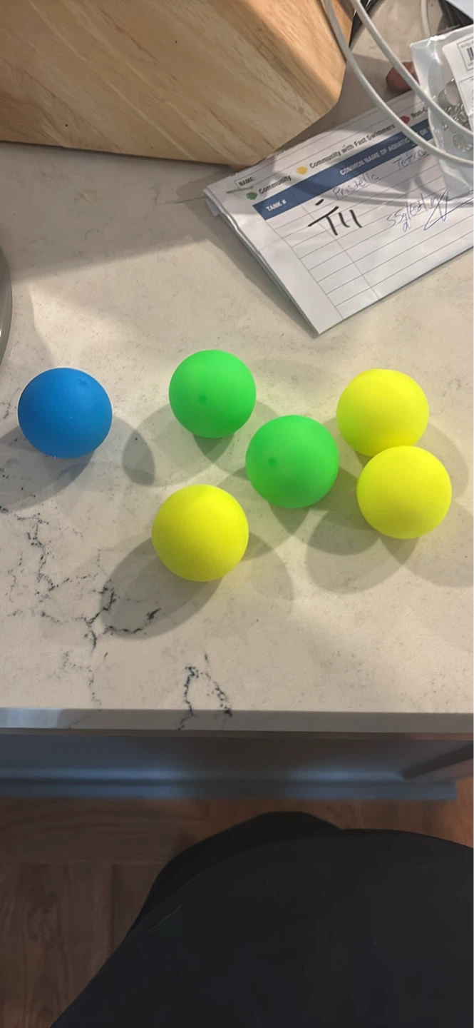 Set of 6 Small Stress Balls (Blue, Green, Yellow)