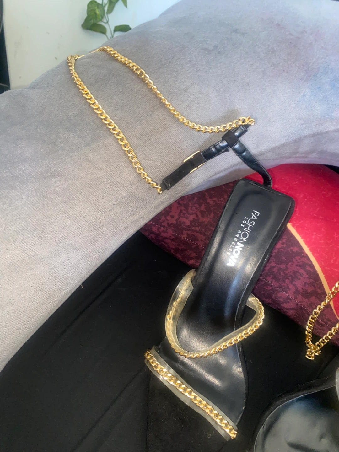 Fashion Nova Black Heels with Gold Chain Accent - photo 5