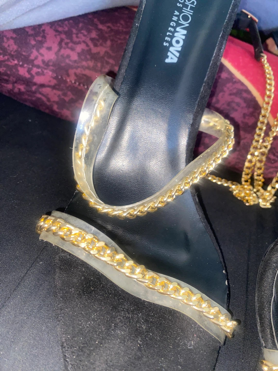 Fashion Nova Black Heels with Gold Chain Accent - photo 4