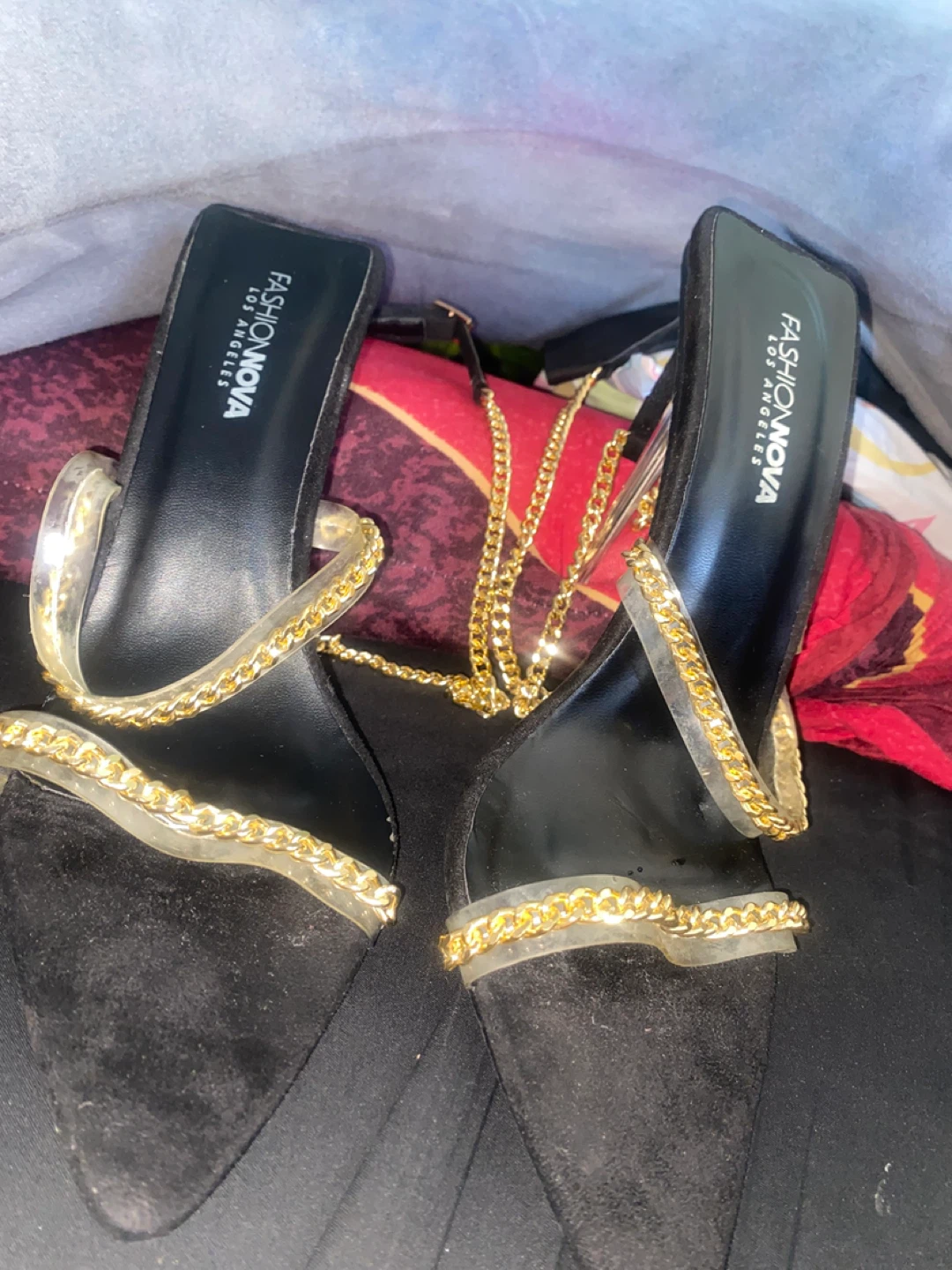 Fashion Nova Black Heels with Gold Chain Accent - photo 2