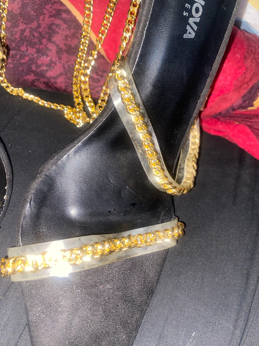 Fashion Nova Black Heels with Gold Chain Accent - photo 3