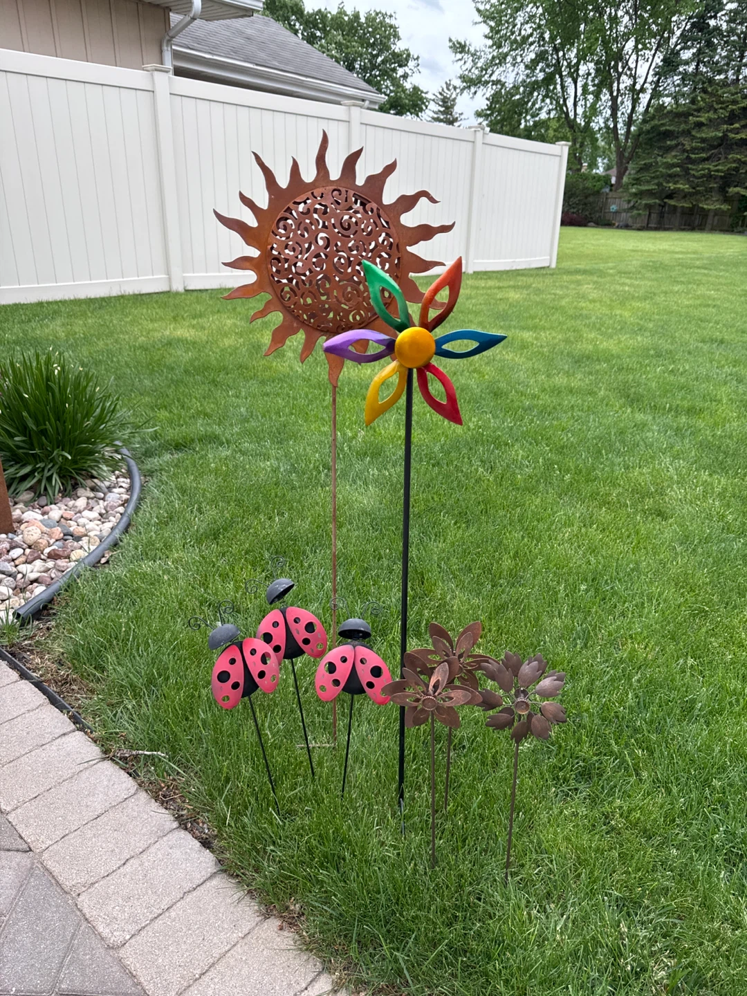 8 Garden Stakes -> Set of 3 Metal Ladybug Garden Stakes