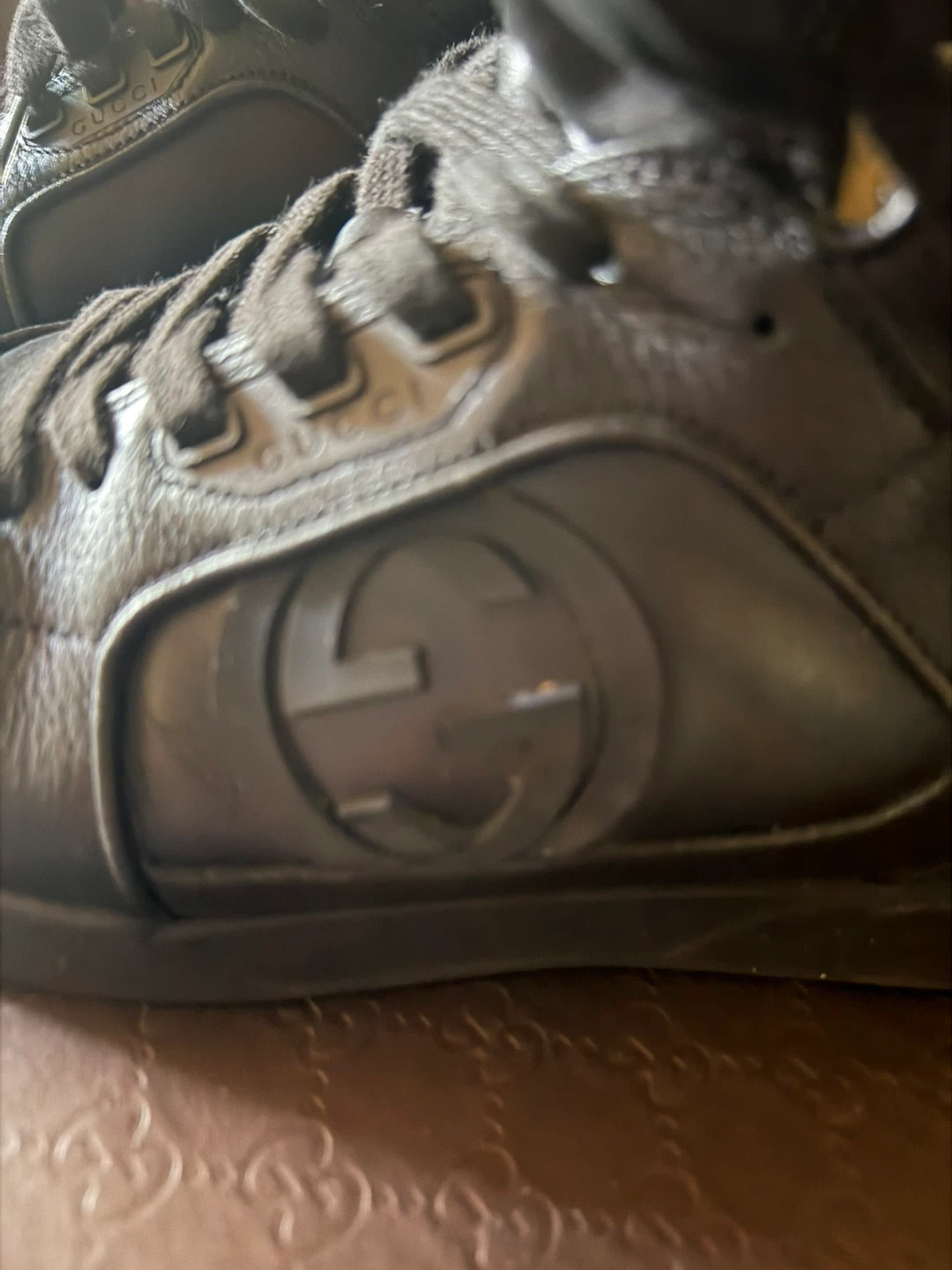 Gucci Black Leather High-Top Sneakers US 9.5 Men’s Used-Good - photo 3