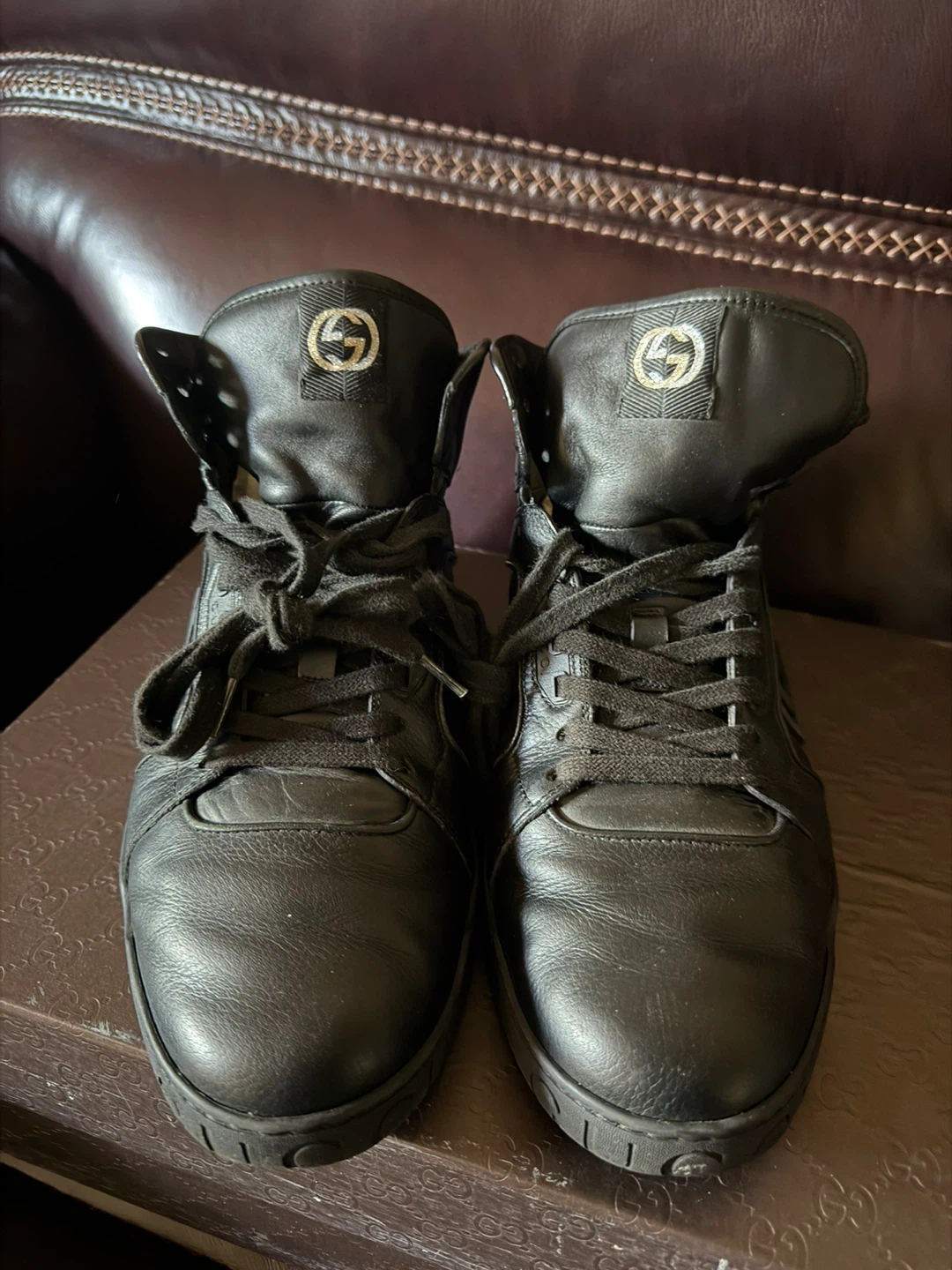 Gucci Black Leather High-Top Sneakers US 9.5 Men’s Used-Good