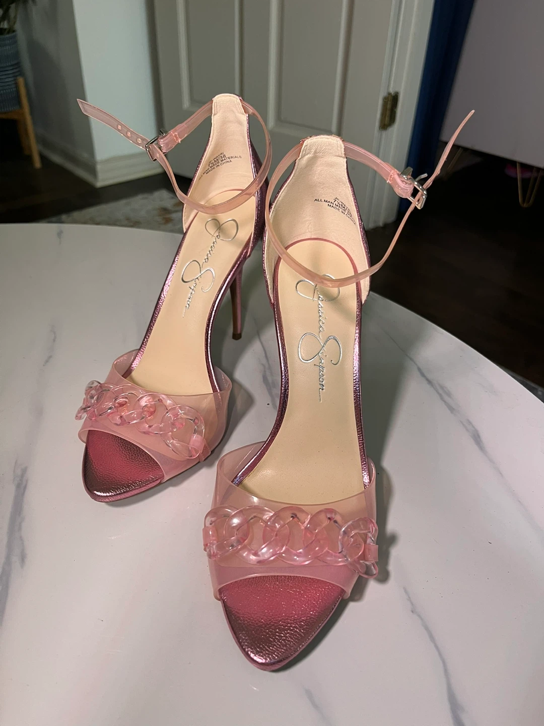 Jessica Simpson Pink Metallic & Gel Heels -Sz 7.5