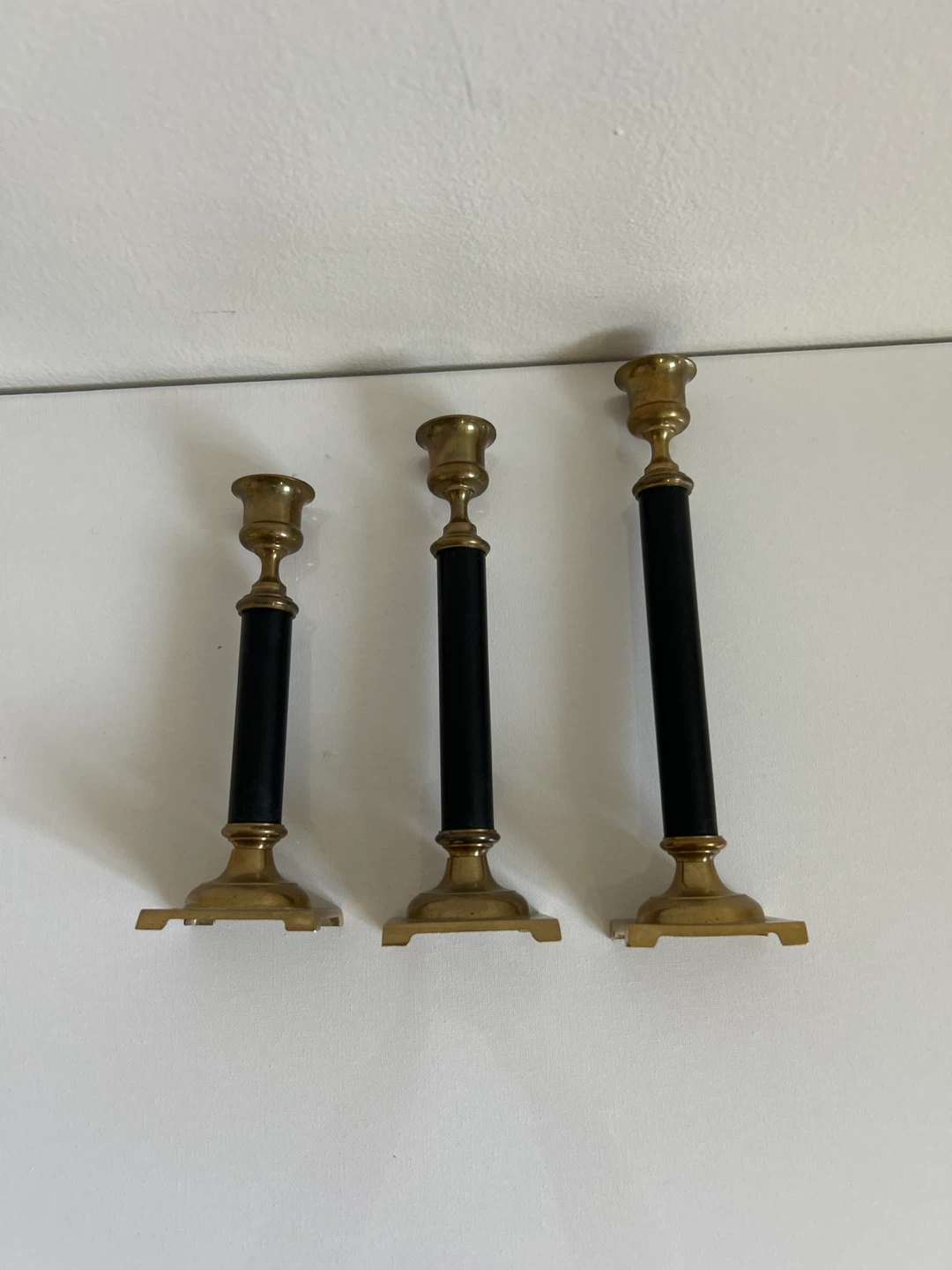 Set of 3 Brass and Black Candlesticks - photo 4