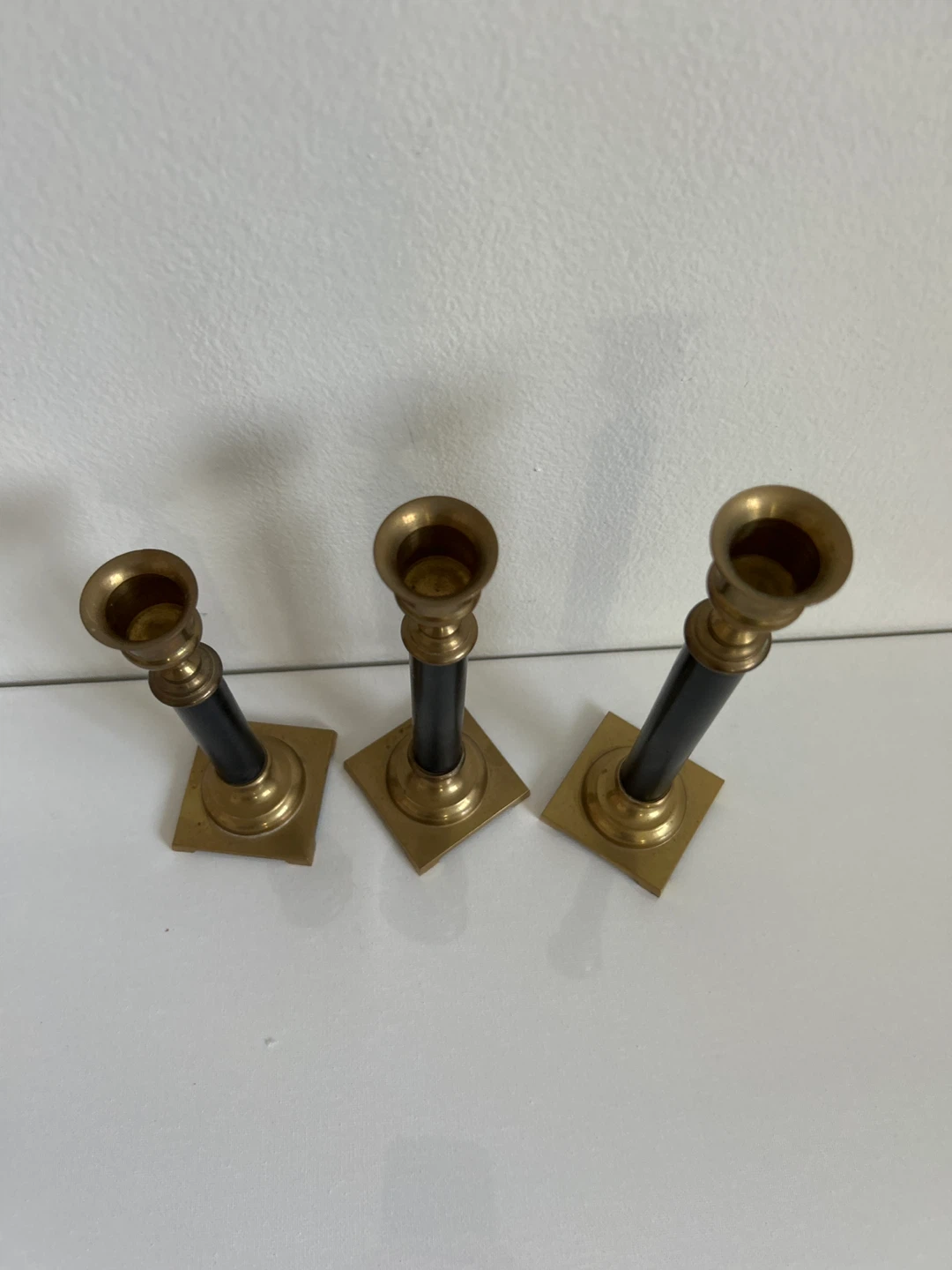 Set of 3 Brass and Black Candlesticks - photo 2