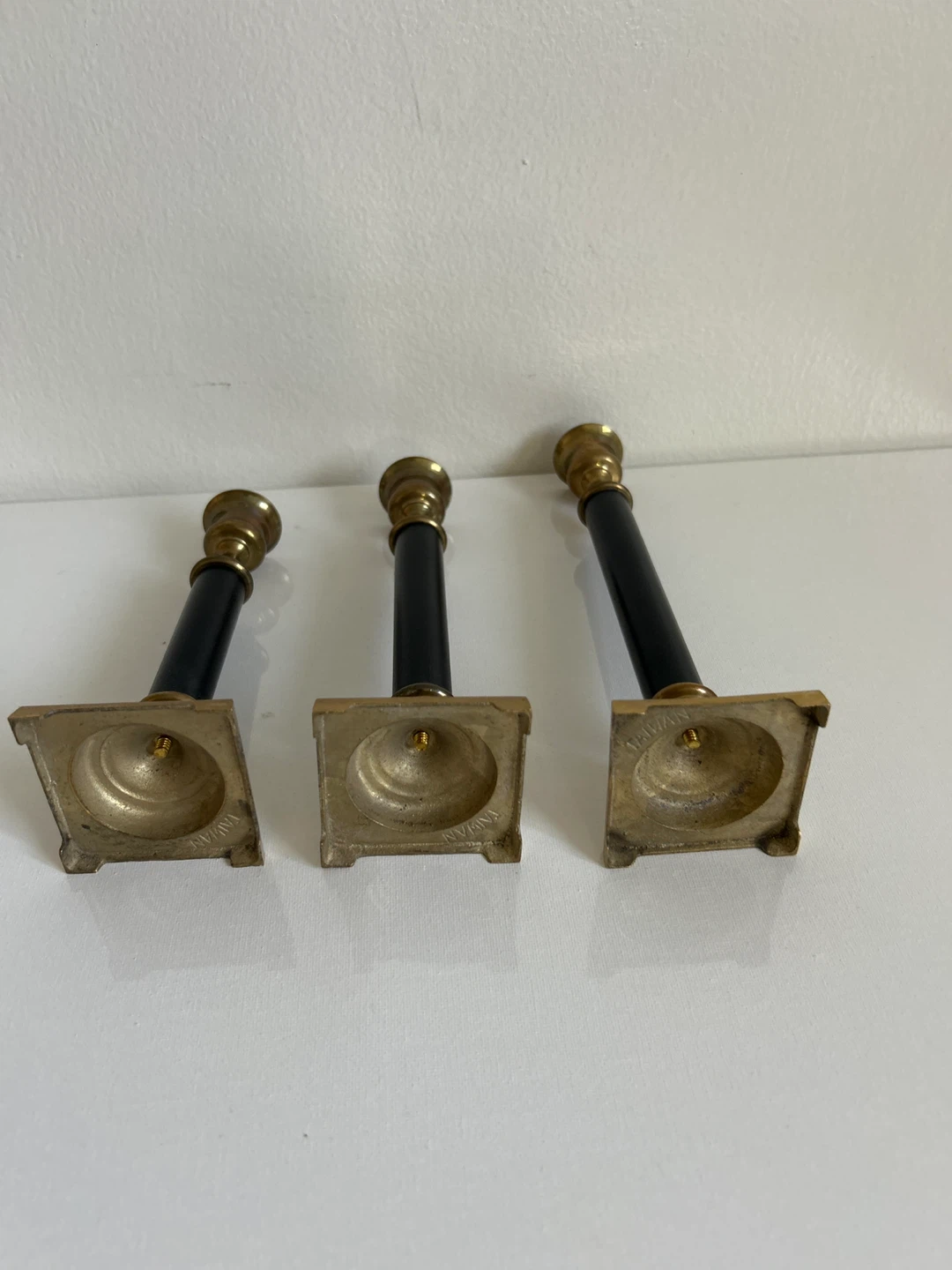 Set of 3 Brass and Black Candlesticks - photo 3