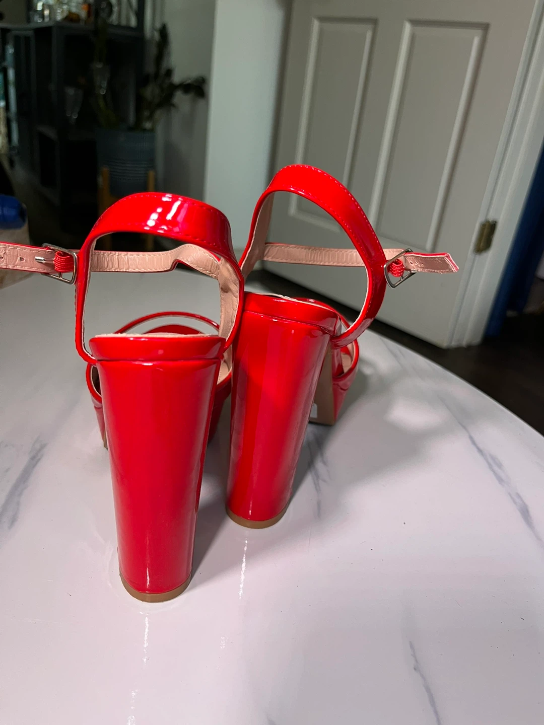 Red Patent Chunky Heel Sandals - Sz 7.5 - photo 2