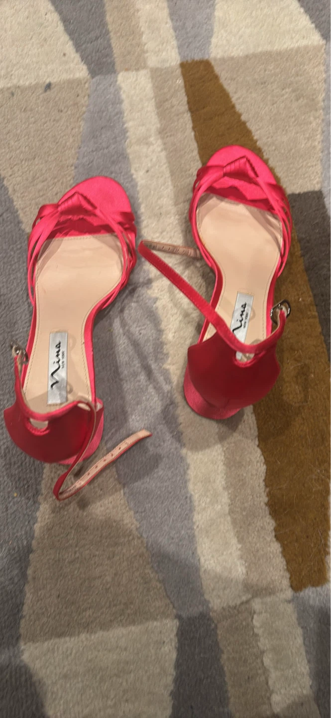 Nina Women's Red Satin Heeled Sandals