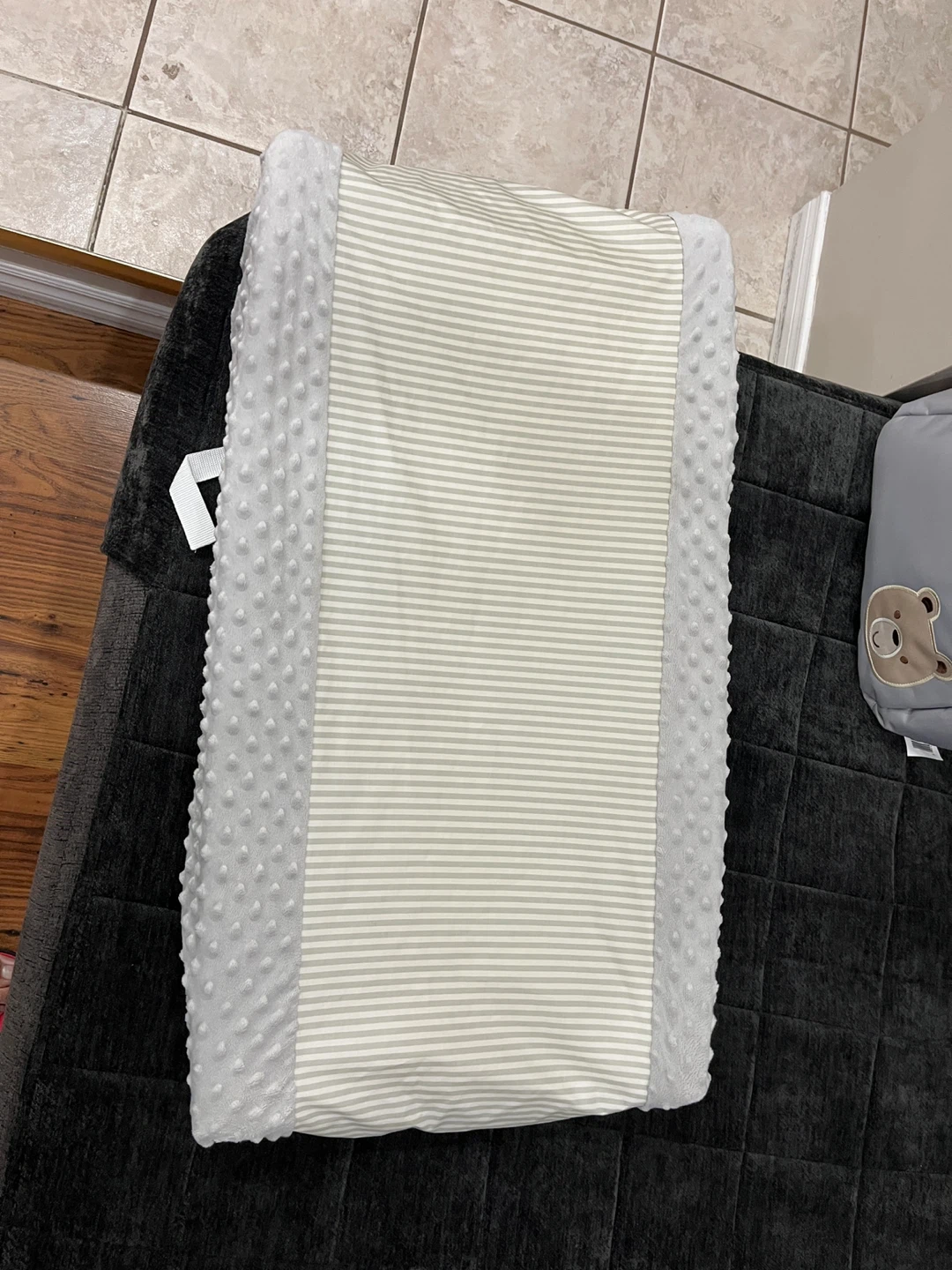 Grey Striped Changing Pad Cover with Straps