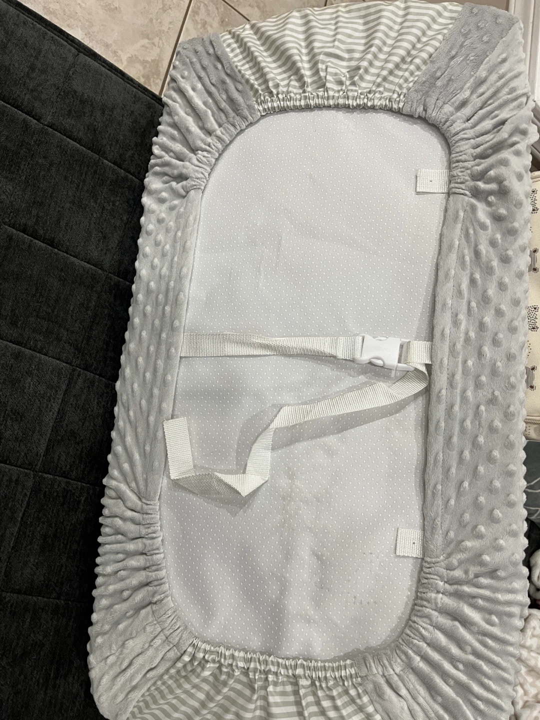 Grey Striped Changing Pad Cover with Straps - photo 2