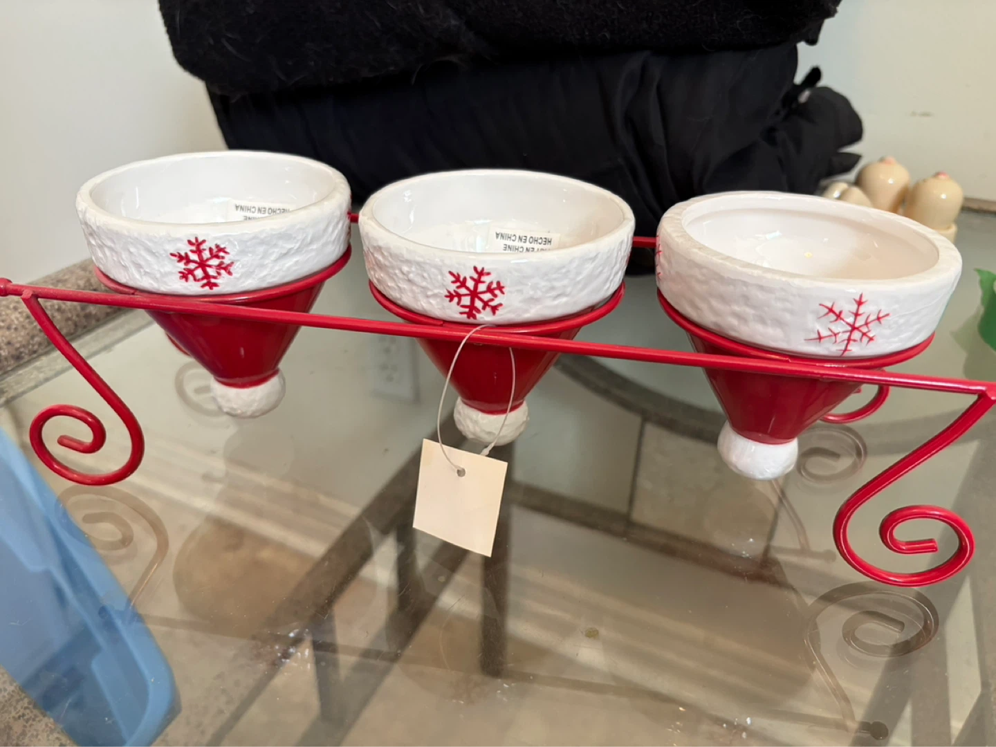 4-Piece Christmas Santa Hat serving dish with stand