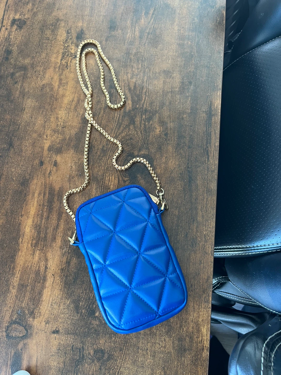 Blue Quilted Crossbody Bag with Gold Chain - photo 2