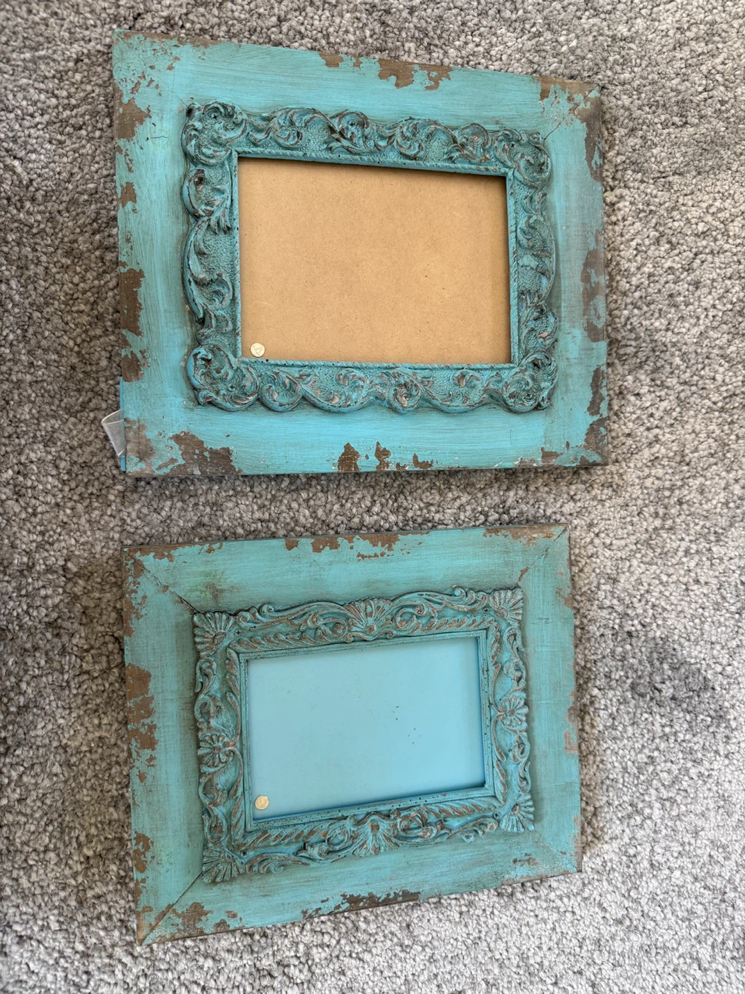 Set of 2 Turquoise Distressed Photo Frames