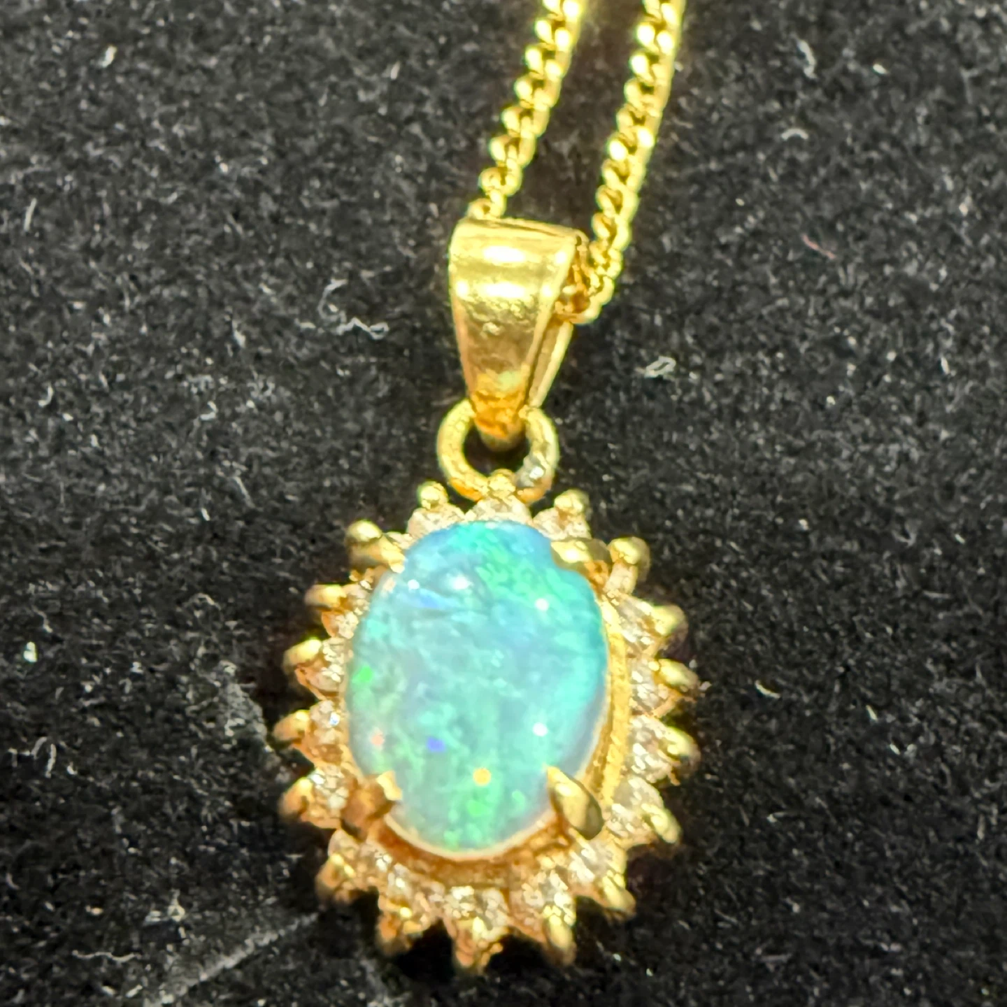 18K Yellow Gold Opal and Diamond Necklace - photo 2
