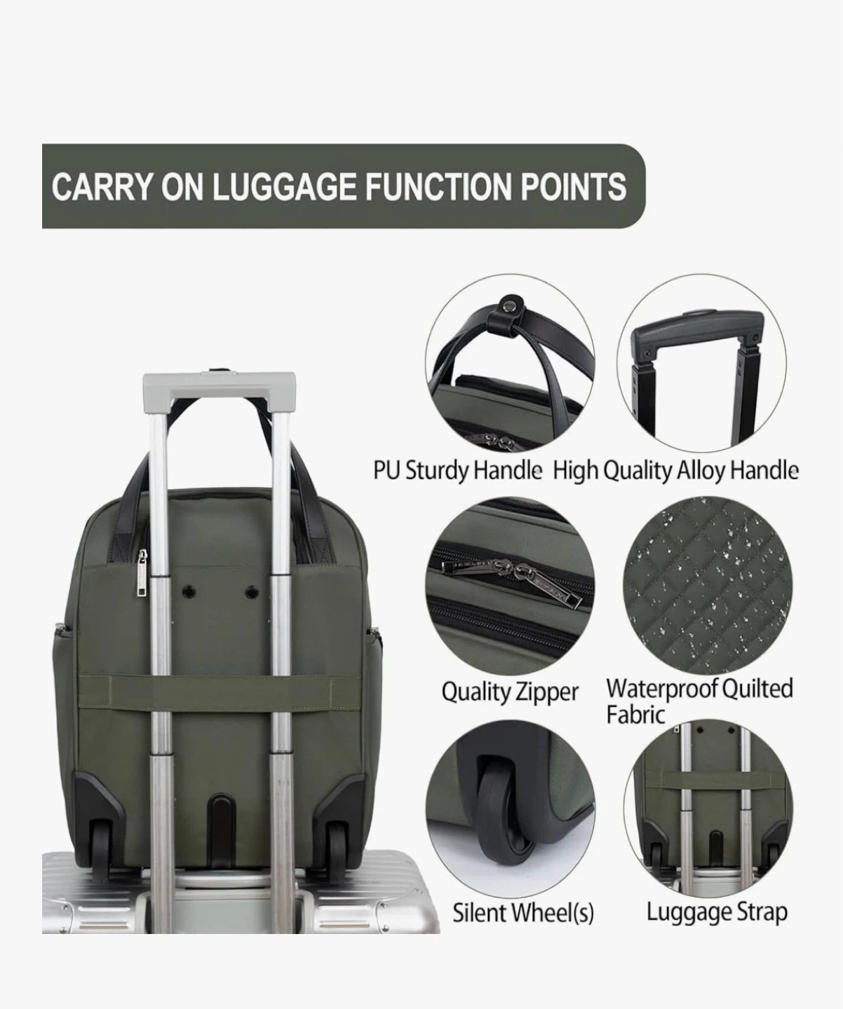 Empsign Olive Green Carry-On Luggage with Wheels - photo 4