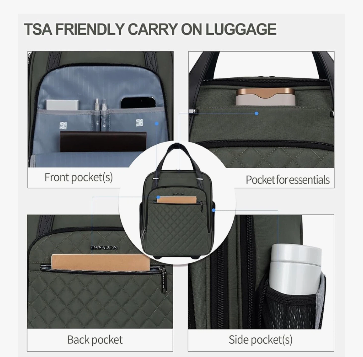 Empsign Olive Green Carry-On Luggage with Wheels - photo 5