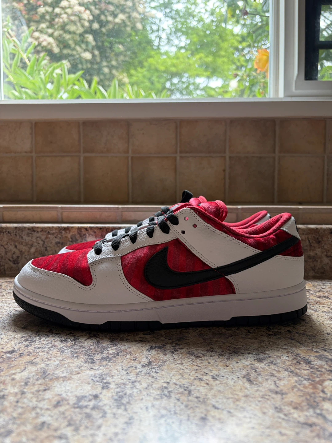 Nike Dunk Low Red Black White Velour Shoes - photo 3