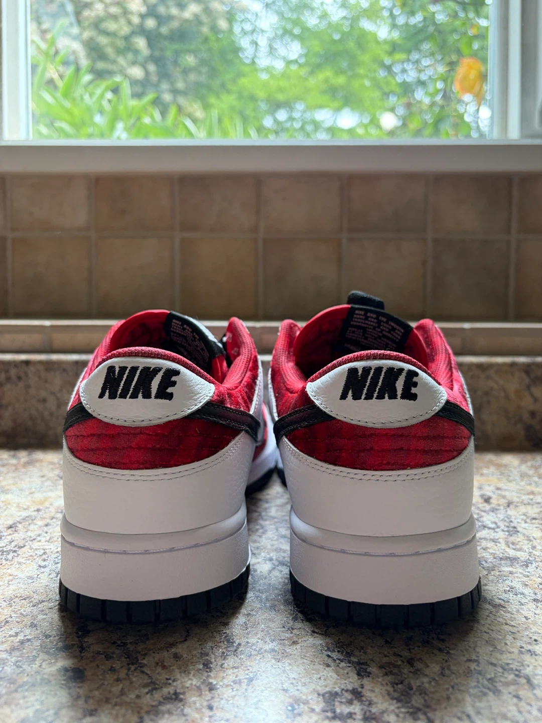 Nike Dunk Low Red Black White Velour Shoes - photo 2