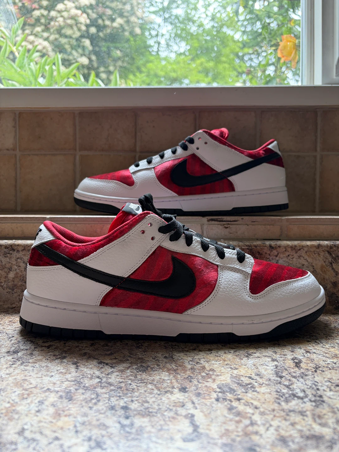 Nike Dunk Low Red Black White Velour Shoes