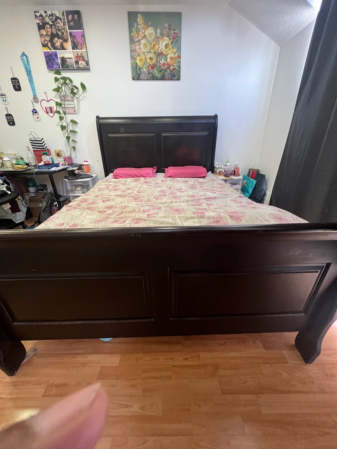 Dark Wood Sleigh Bed Frame - photo 2