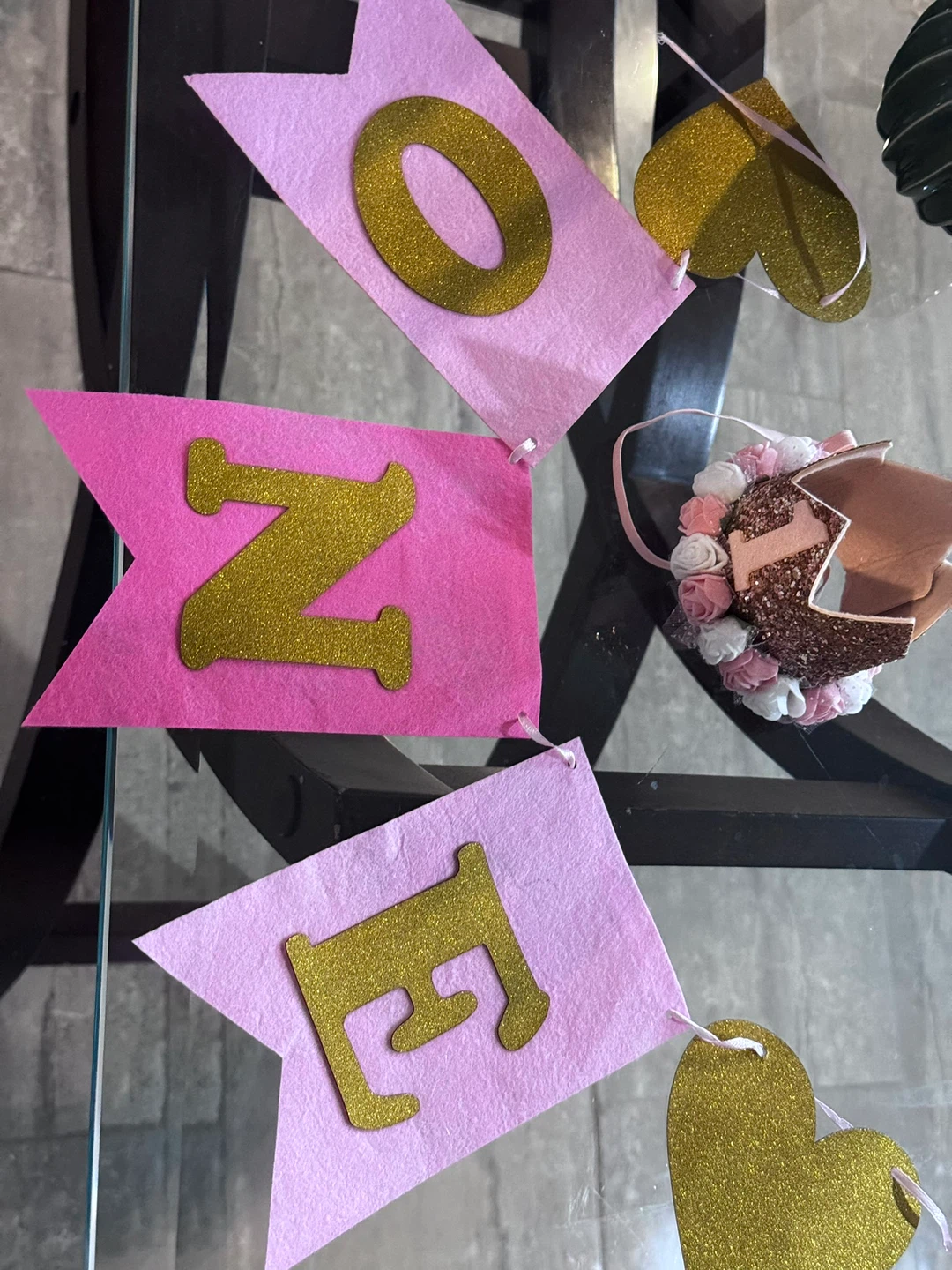 Pink & Gold "ONE" Banner and Crown Set - photo 2