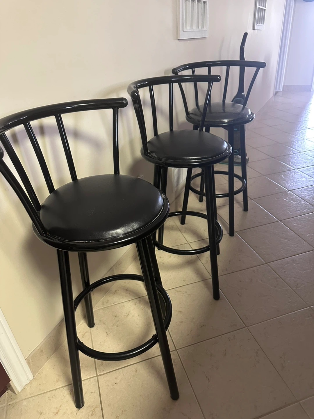 Set of 3 Black Swivel Bar Stools