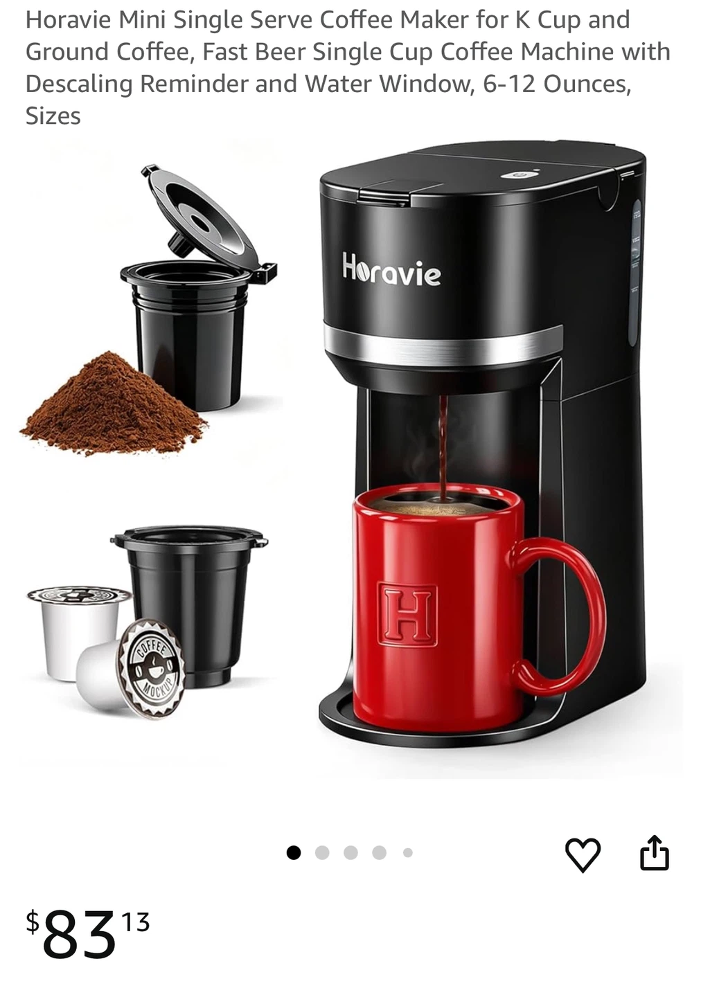 Horavie Mini Single Serve Coffee Maker for K Cup & Ground Coffee