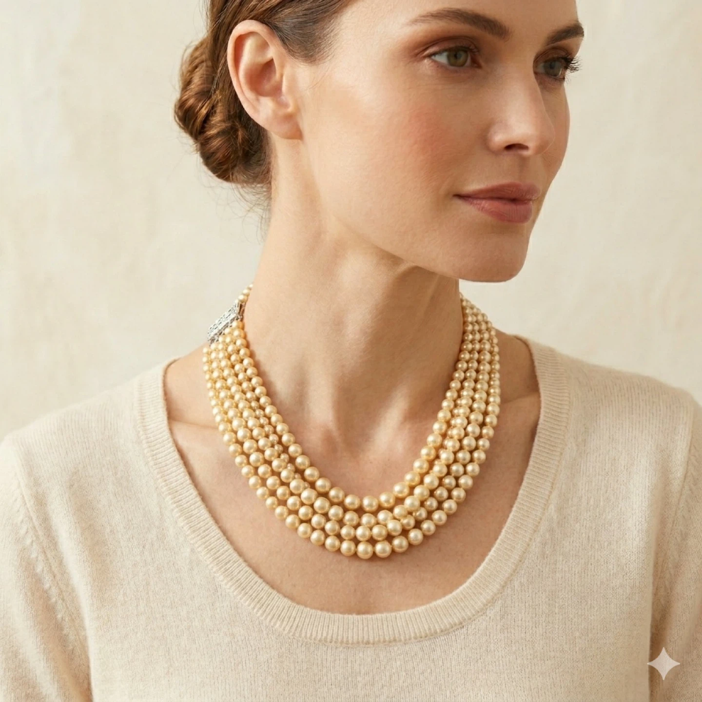 Vintage 1950s Multi Strand Pearl Layered Statement Necklace