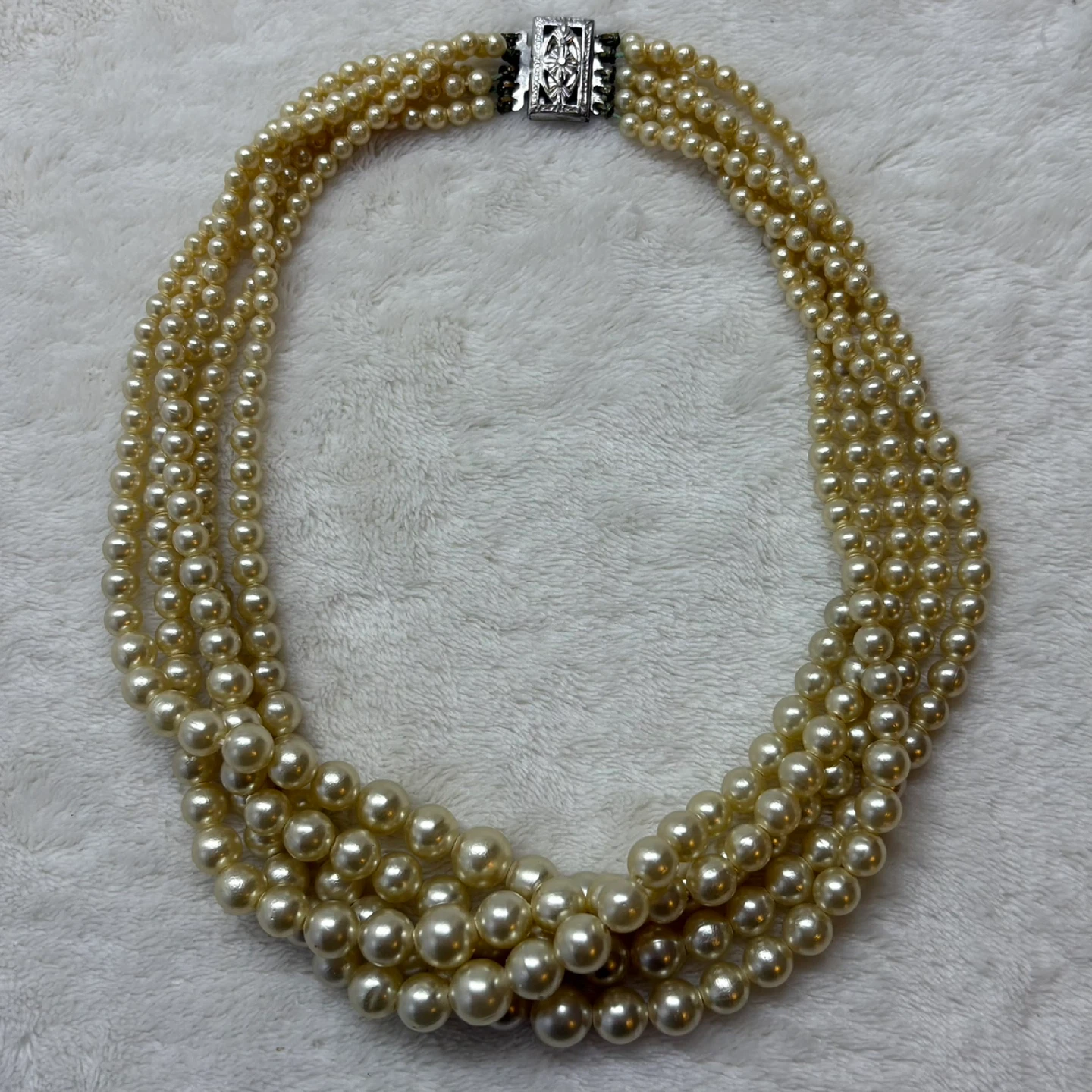 Vintage 1950s Multi Strand Pearl Layered Statement Necklace - photo 2