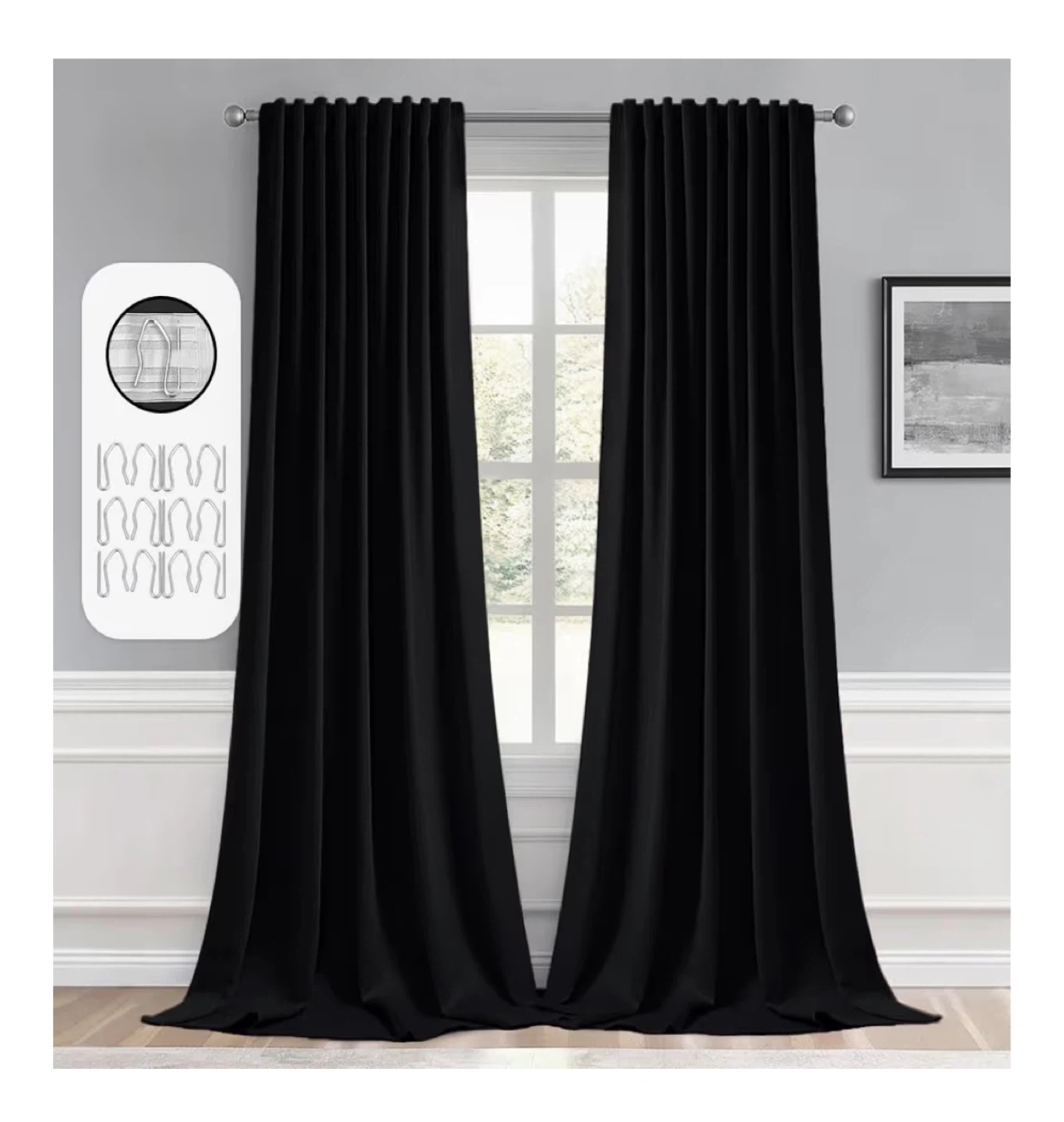 Black Velvet Curtains with 3 Hanging Methods