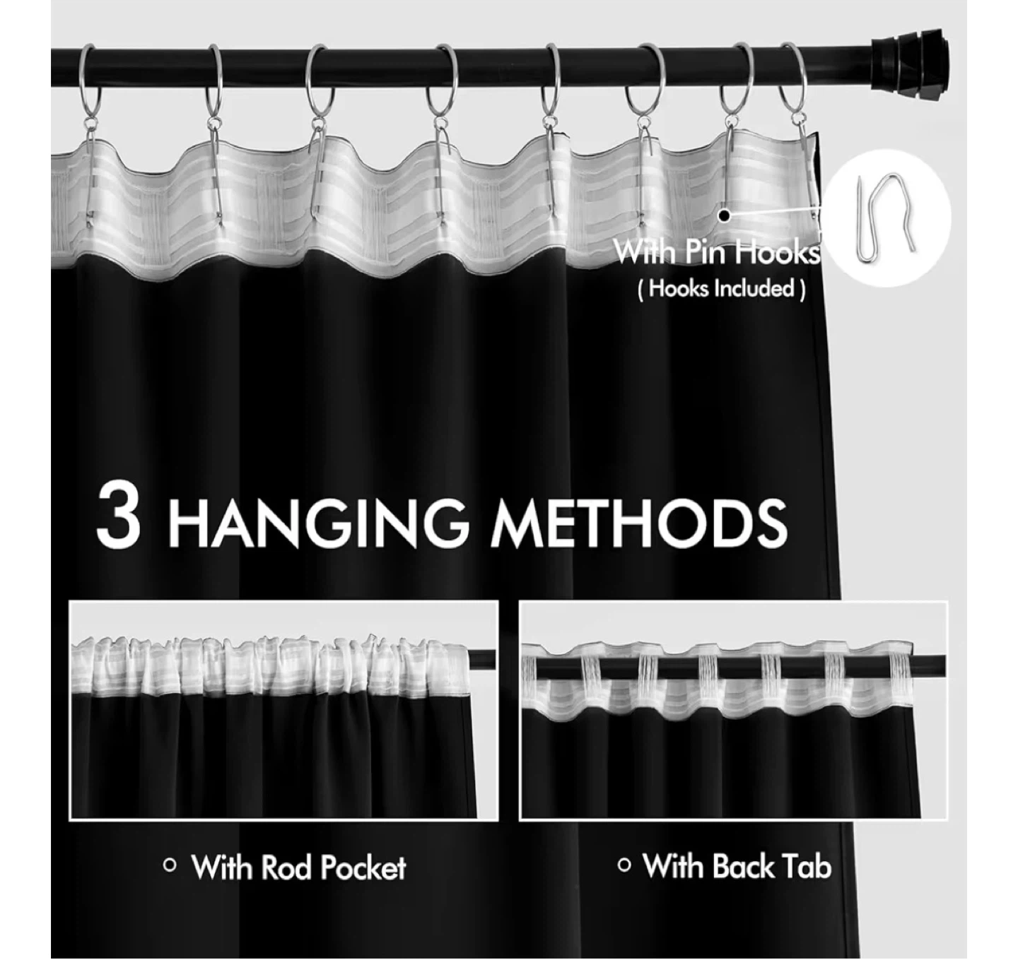Black Velvet Curtains with 3 Hanging Methods - photo 3