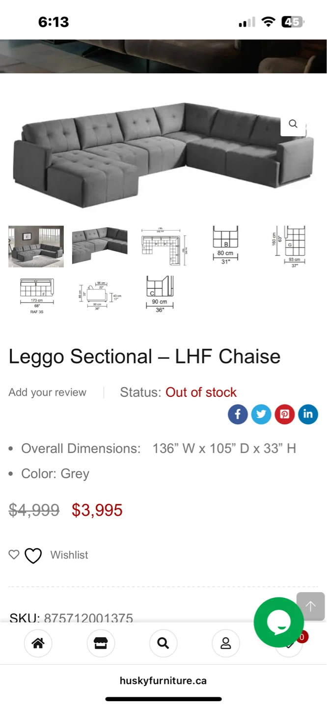 Grey Leggo Sectional Sofa - LHF Chaise - photo 3