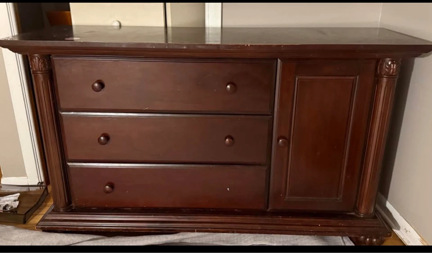 Dark Brown Wood Dresser with Cabinet