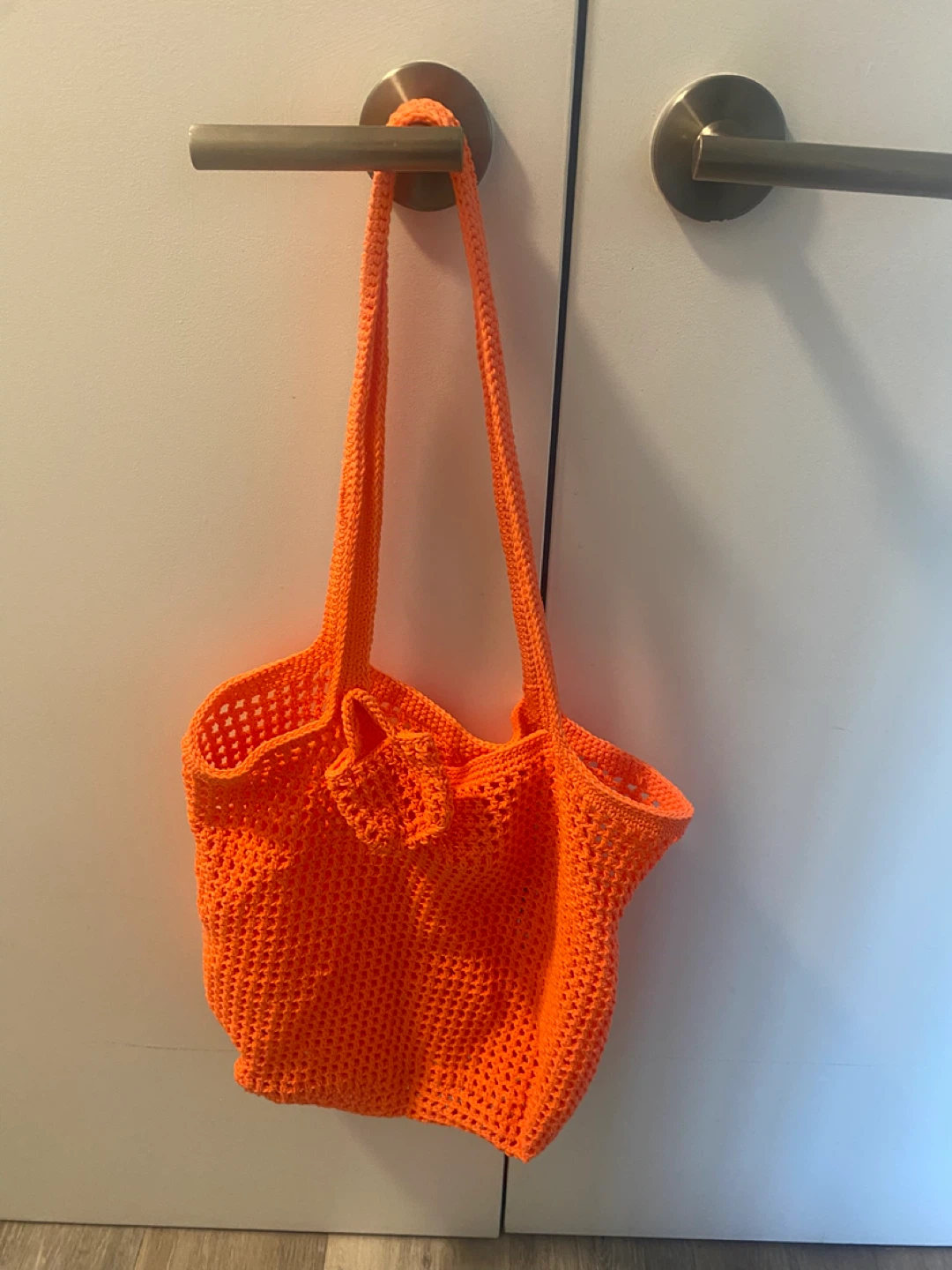 Orange Crochet Tote Bag with Insert Organizer