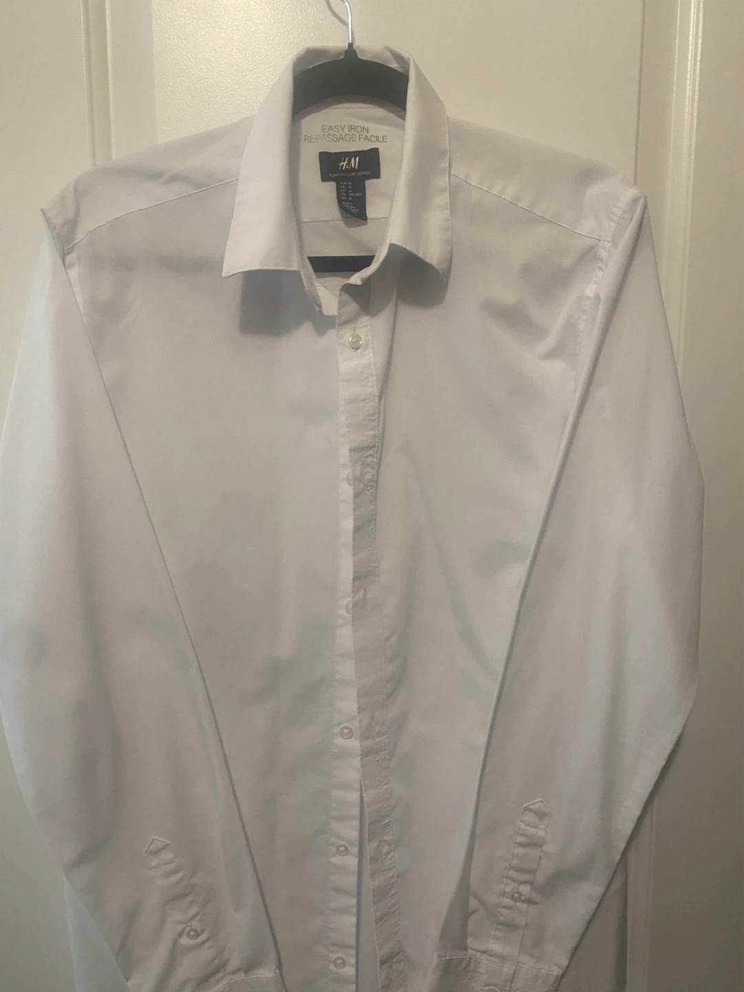 H&M Easy Iron Slim Fit Men's Dress Shirt - White, Size M