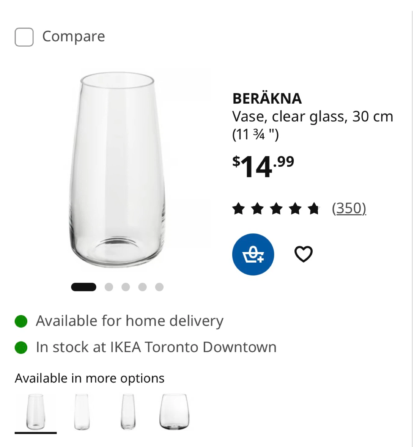 IKEA BERÄKNA Vase, Clear Glass, 30 cm