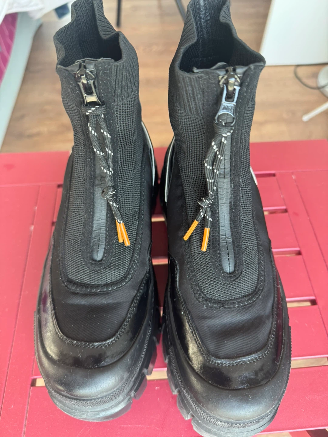 Black platform zip-up boots