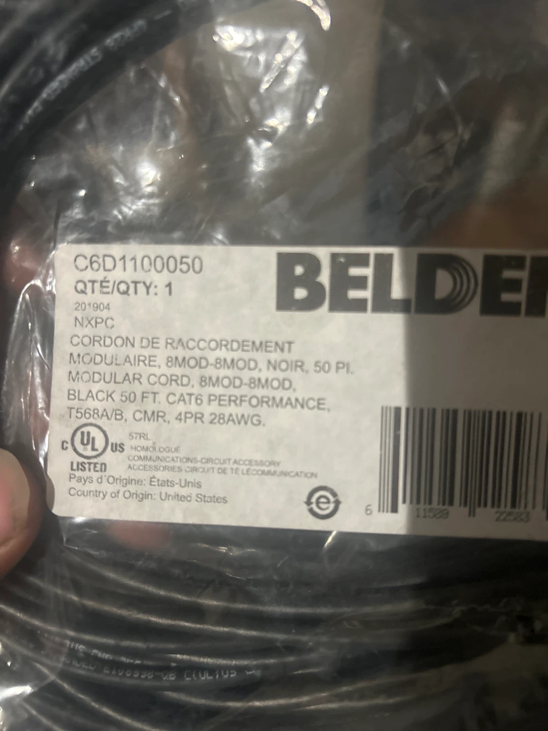 Belden CAT6 Modular Cord 50 FT Black