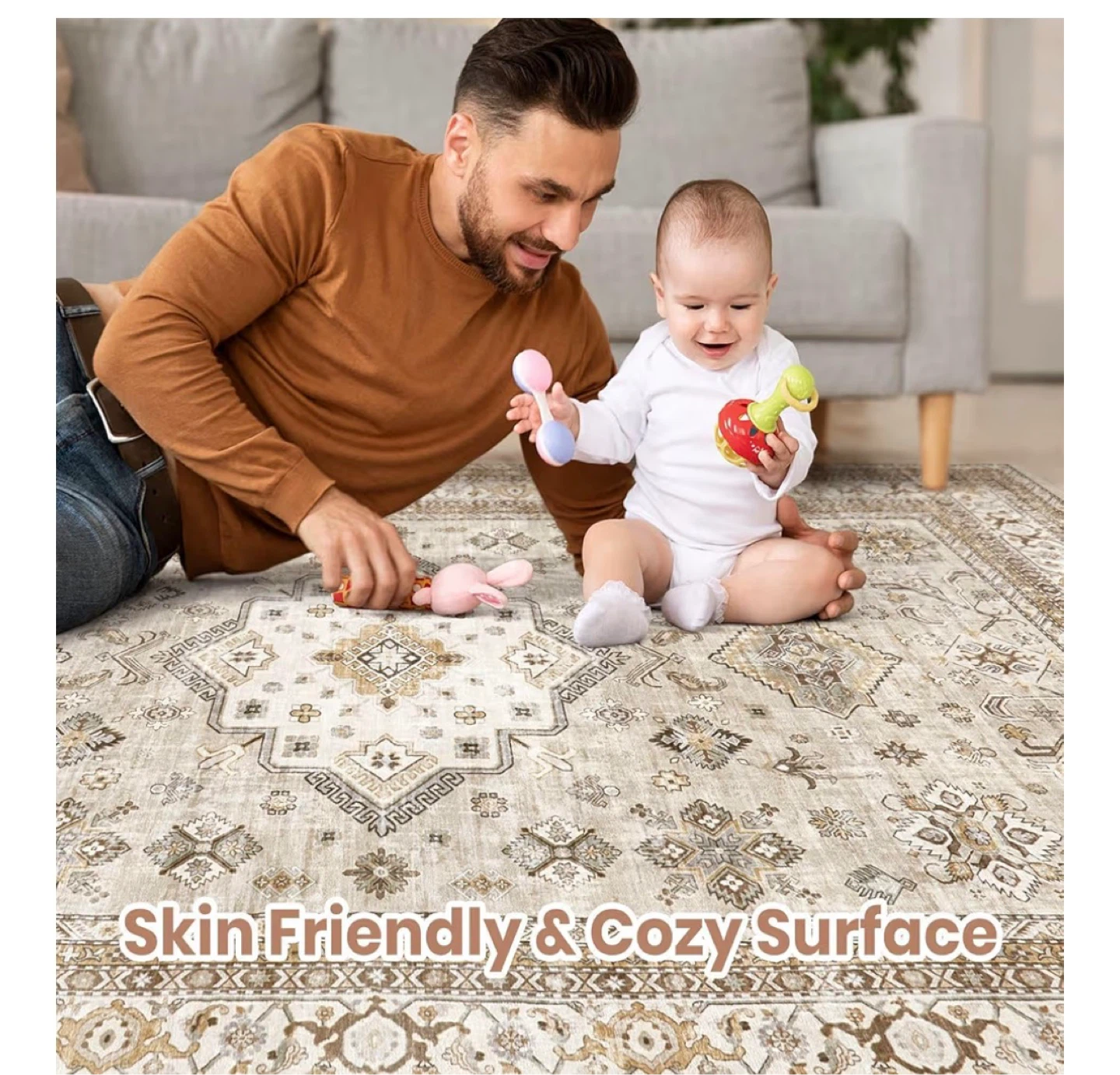Persian Style Area Rug - 5'x7' (Beige/Cream) - photo 4
