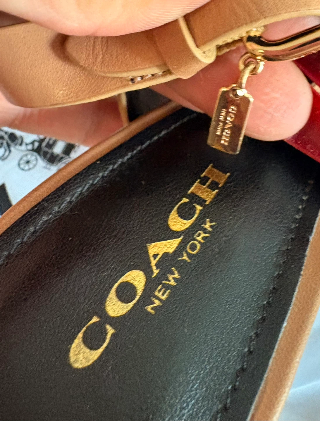 $80 New Coach (violet)  Leather Bag & Tan Chain Detail Heels - photo 5